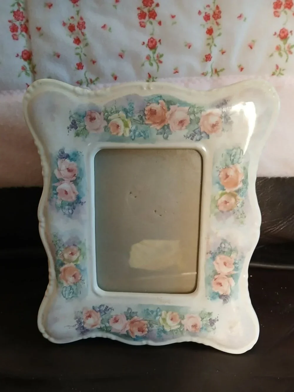 Vintage 1989 Terragrafics Porcelain Photo Frame Pink Roses Cottagecore Décor